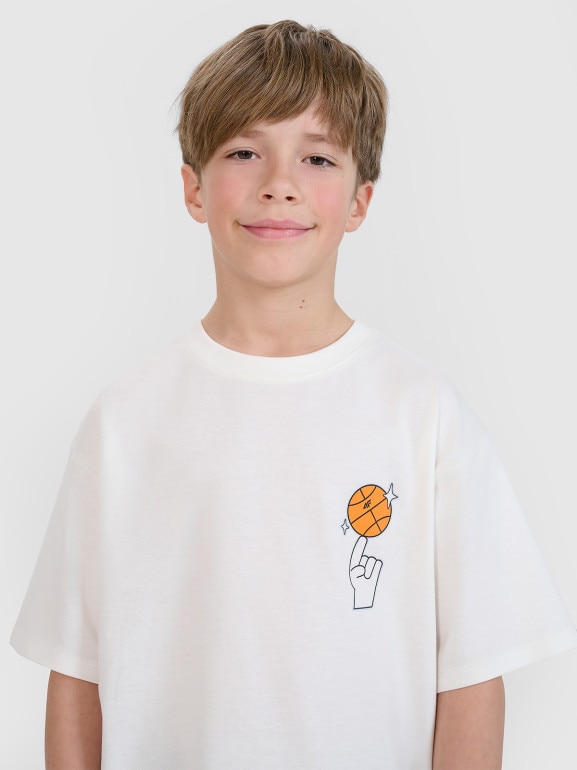 Chłopięcy t-shirt z nadrukiem 4F 4FJRSS25TTSHM2639 - biały