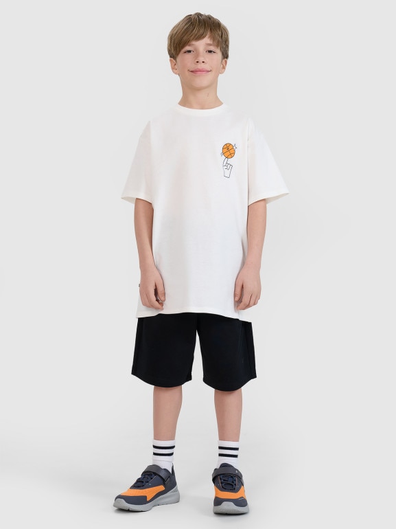 Chłopięcy t-shirt z nadrukiem 4F 4FJRSS25TTSHM2639 - biały