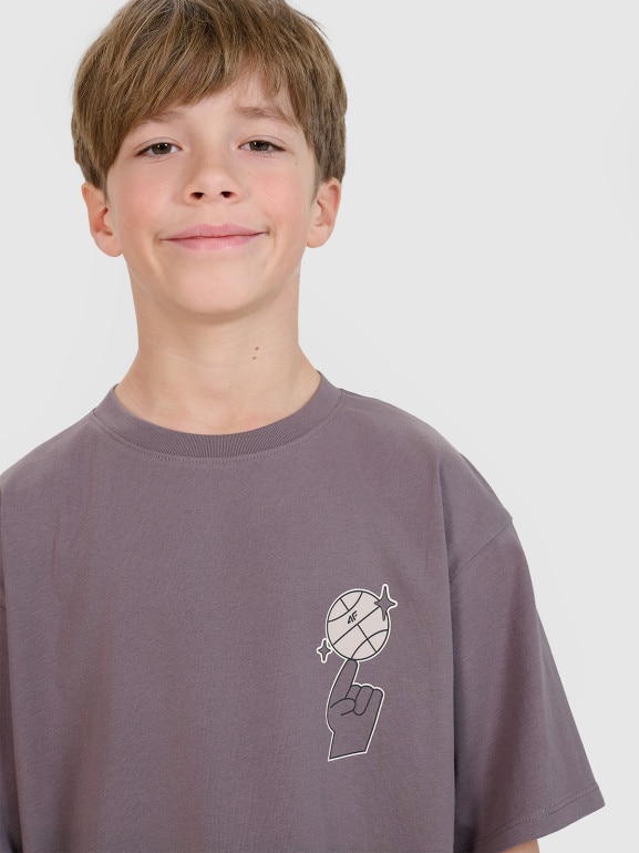 Chłopięcy t-shirt z nadrukiem 4F 4FJRSS25TTSHM2639 - fioletowy