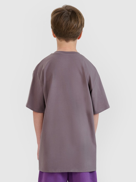 Chłopięcy t-shirt z nadrukiem 4F 4FJRSS25TTSHM2639 - fioletowy