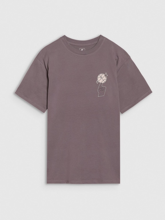 Chłopięcy t-shirt z nadrukiem 4F 4FJRSS25TTSHM2639 - fioletowy