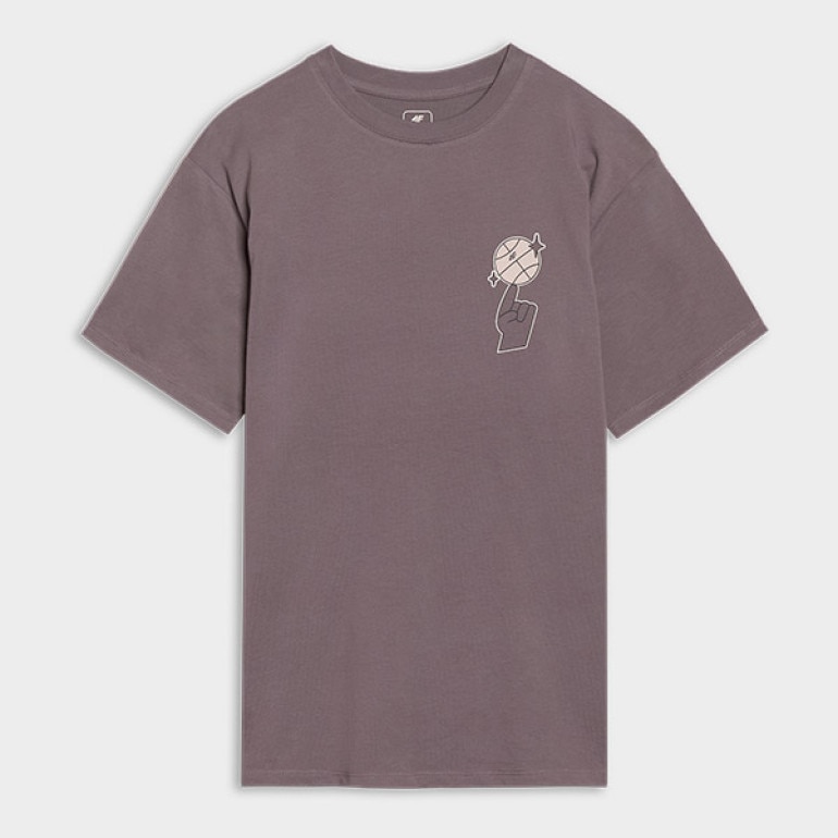 Chłopięcy t-shirt z nadrukiem 4F 4FJRSS25TTSHM2639 - fioletowy