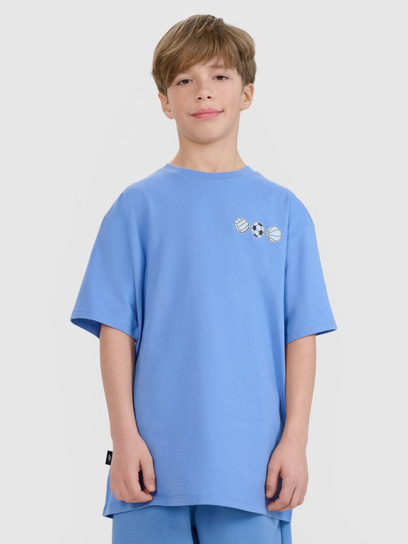 Chłopięcy t-shirt z nadrukiem 4F 4FJRSS25TTSHM2640 - niebieski