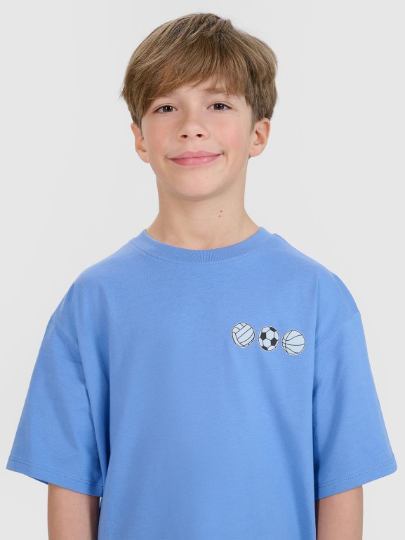 Chłopięcy t-shirt z nadrukiem 4F 4FJRSS25TTSHM2640 - niebieski