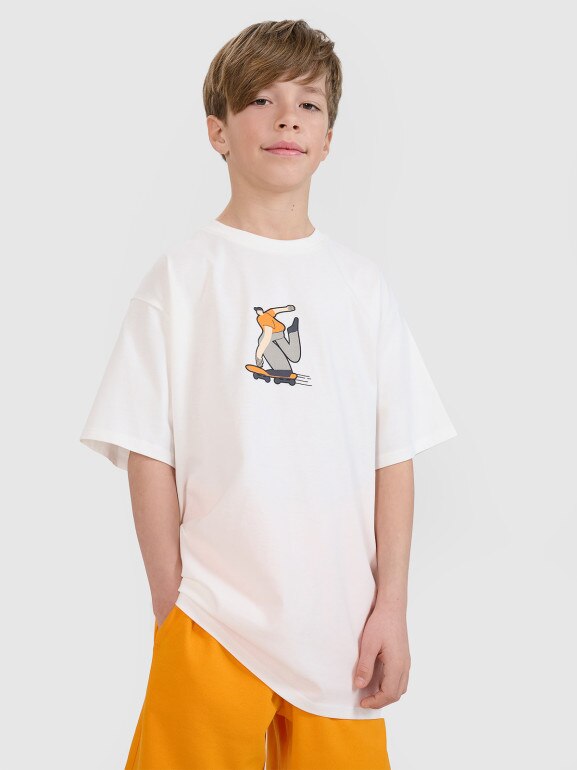 Chłopięcy t-shirt z nadrukiem 4F 4FJRSS25TTSHM2641 - biały