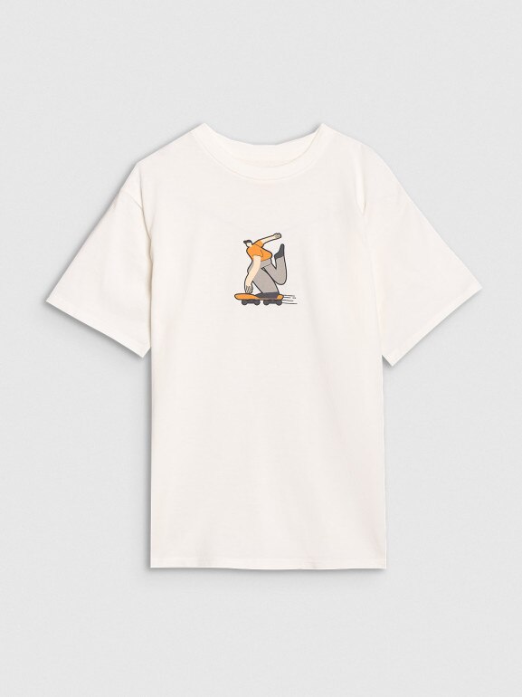 Chłopięcy t-shirt z nadrukiem 4F 4FJRSS25TTSHM2641 - biały