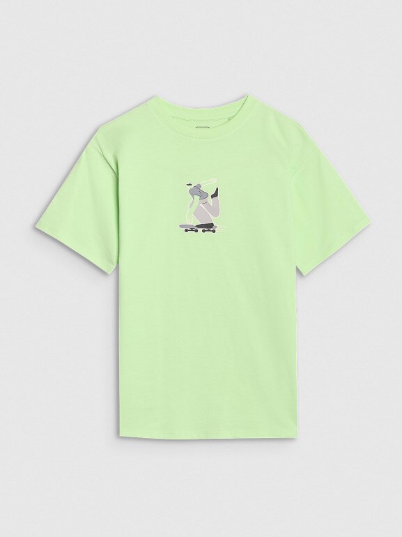 Chłopięcy t-shirt z nadrukiem 4F 4FJRSS25TTSHM2641 - zielony