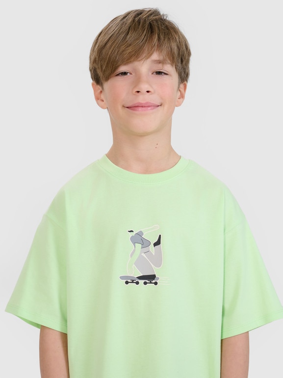 Chłopięcy t-shirt z nadrukiem 4F 4FJRSS25TTSHM2641 - zielony