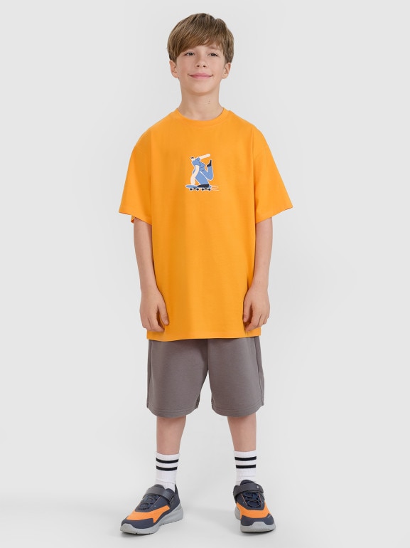 Chłopięcy t-shirt z nadrukiem 4F 4FJRSS25TTSHM2641 - pomarańczowy