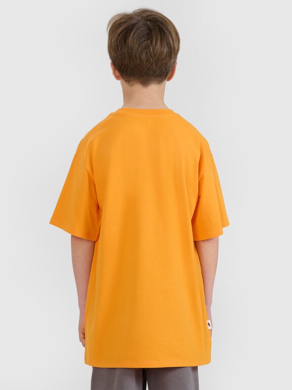 Chłopięcy t-shirt z nadrukiem 4F 4FJRSS25TTSHM2641 - pomarańczowy