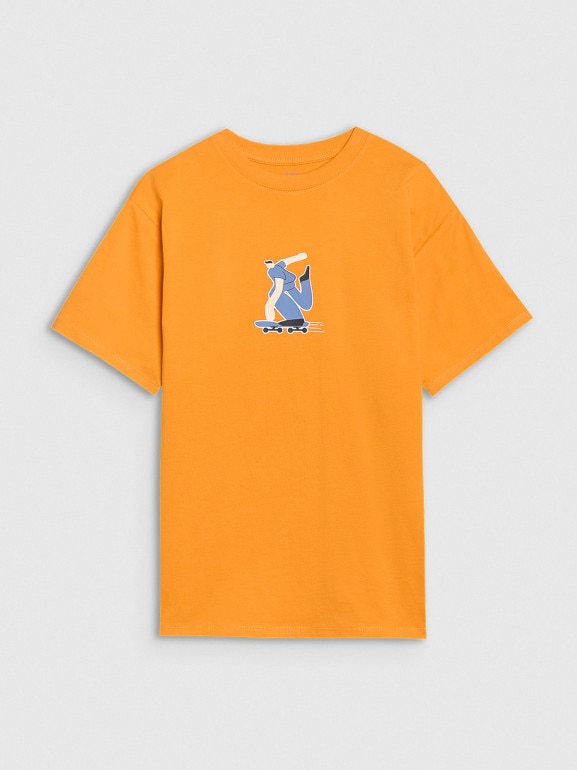 Chłopięcy t-shirt z nadrukiem 4F 4FJRSS25TTSHM2641 - pomarańczowy