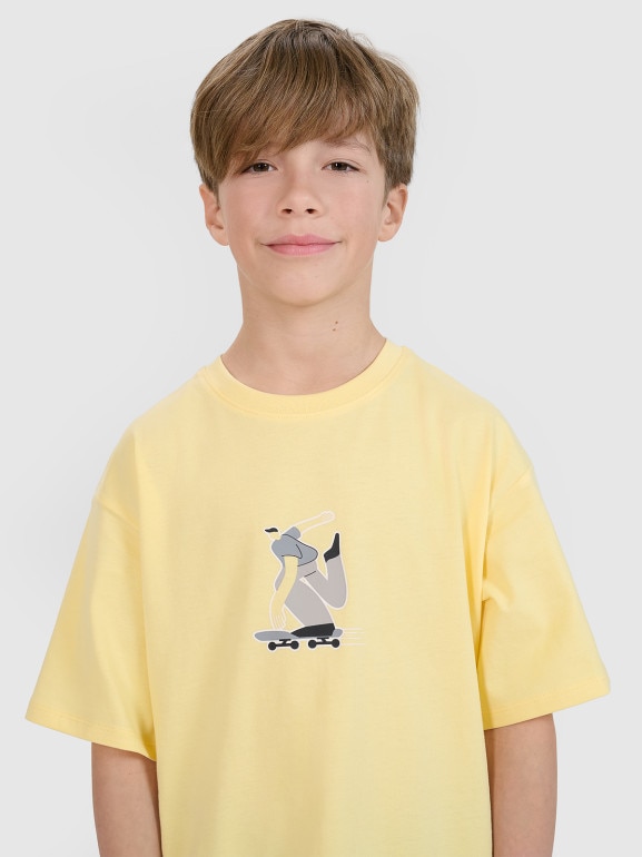 Chłopięcy t-shirt z nadrukiem 4F 4FJRSS25TTSHM2641 - żółty