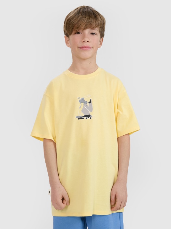 Chłopięcy t-shirt z nadrukiem 4F 4FJRSS25TTSHM2641 - żółty
