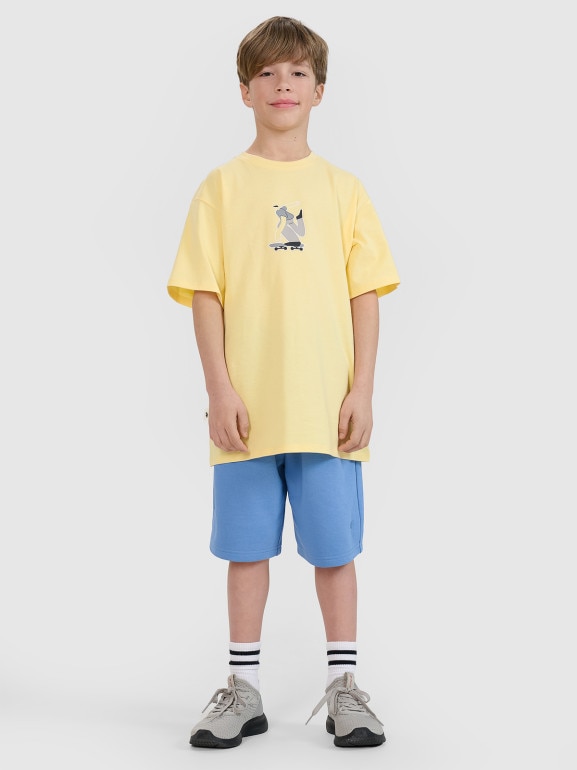 Chłopięcy t-shirt z nadrukiem 4F 4FJRSS25TTSHM2641 - żółty