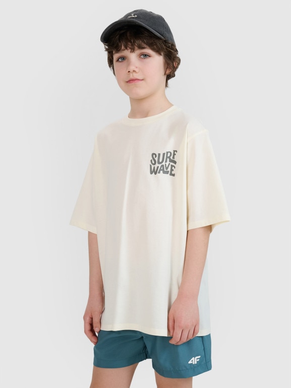 Chłopięcy t-shirt z nadrukiem 4FJRSS25TTSHM2866 - biały