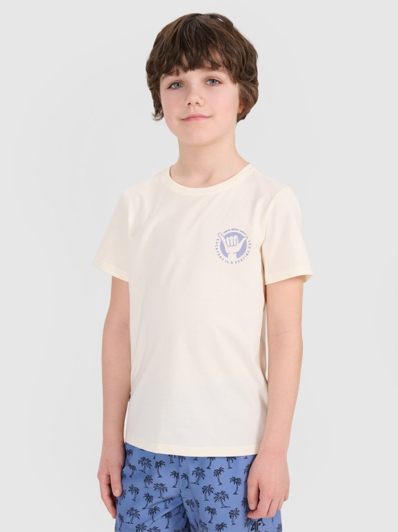 Chłopięcy t-shirt z nadrukiem 4F 4FJRSS25TTSHM2868 - biały