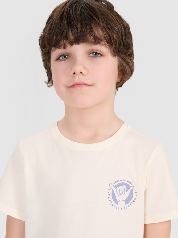 Chłopięcy t-shirt z nadrukiem 4F 4FJRSS25TTSHM2868 - biały