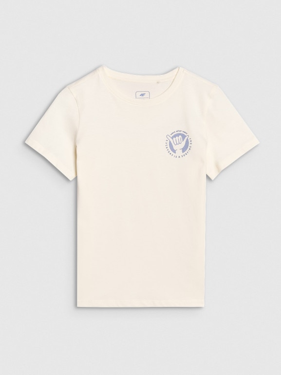 Chłopięcy t-shirt z nadrukiem 4F 4FJRSS25TTSHM2868 - biały