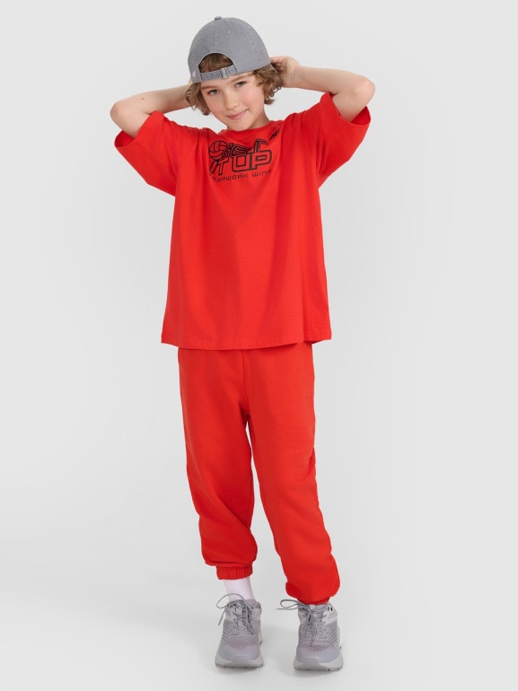 Dziecięcy t-shirt z nadrukiem 4F 4FJRSS25TTSHU3296 - czerwona