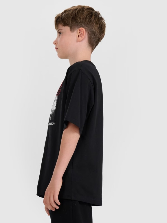 Dziecięca koszulka z nadrukiem 4F 4FJRSS25TTSHU3297 - czarna