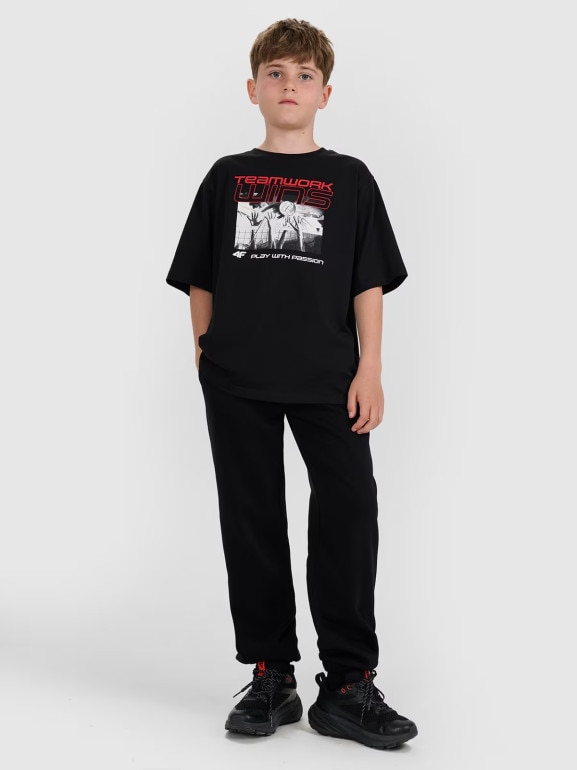 Dziecięca koszulka z nadrukiem 4F 4FJRSS25TTSHU3297 - czarna