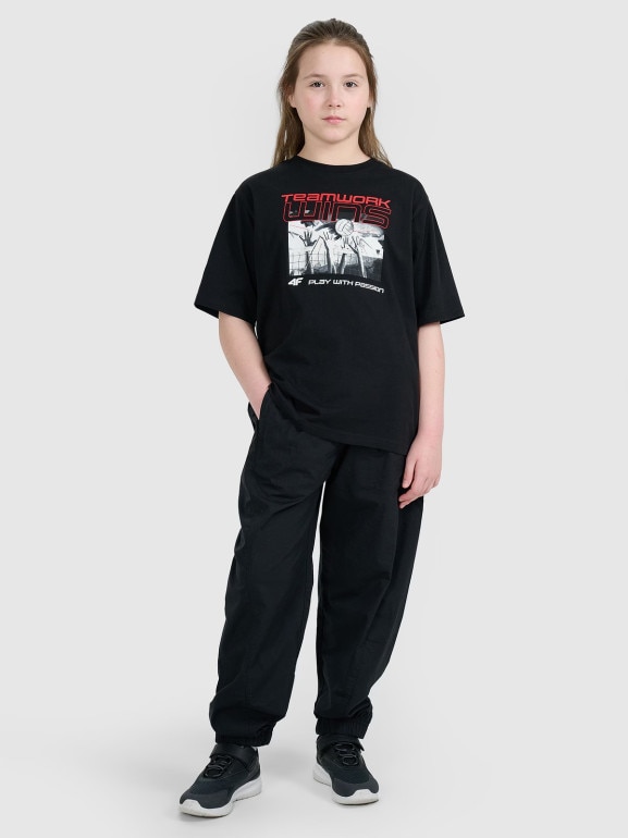 Dziecięca koszulka z nadrukiem 4F 4FJRSS25TTSHU3297 - czarna