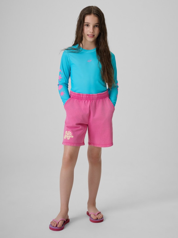 Dziewczęcy longsleeve do pływania UPF50+ 4F 4FJRSS26TFLOF697 - niebieski