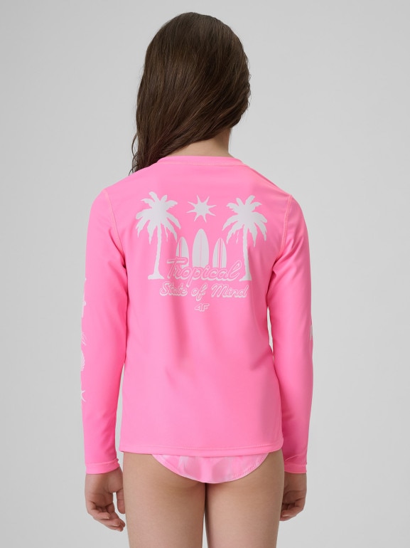 Dziewczęcy longsleeve do pływania UPF50+ 4F 4FJRSS26TFLOF697 - różowy