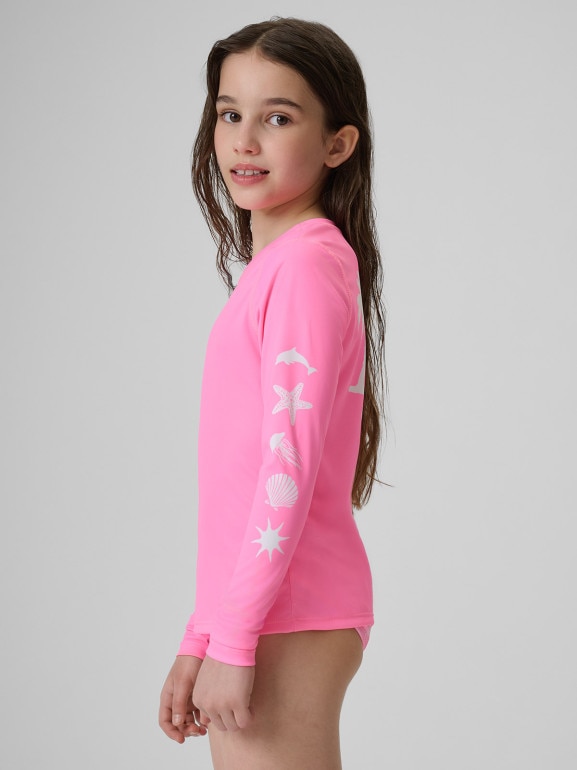 Dziewczęcy longsleeve do pływania UPF50+ 4F 4FJRSS26TFLOF697 - różowy