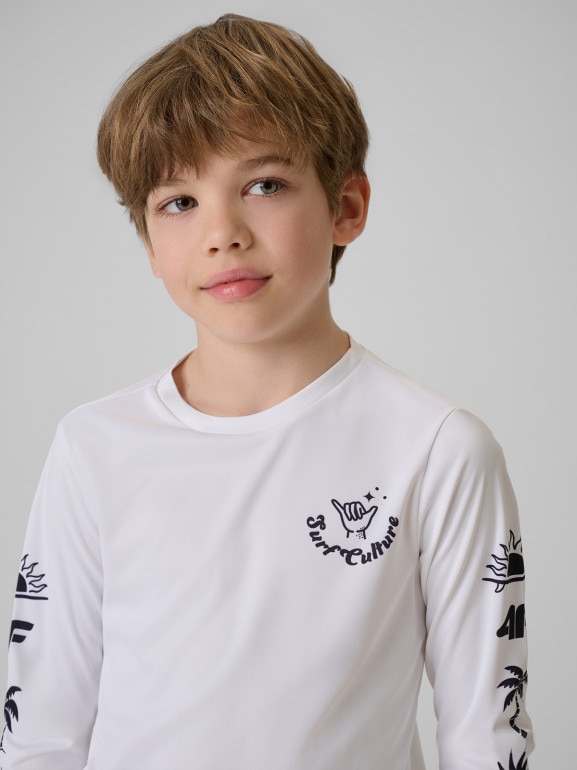 Chłopięcy longsleeve do pływania UPF50+ 4F 4FJRSS26TFLOM696 - biały