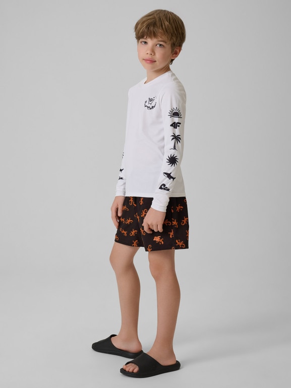 Chłopięcy longsleeve do pływania UPF50+ 4F 4FJRSS26TFLOM696 - biały