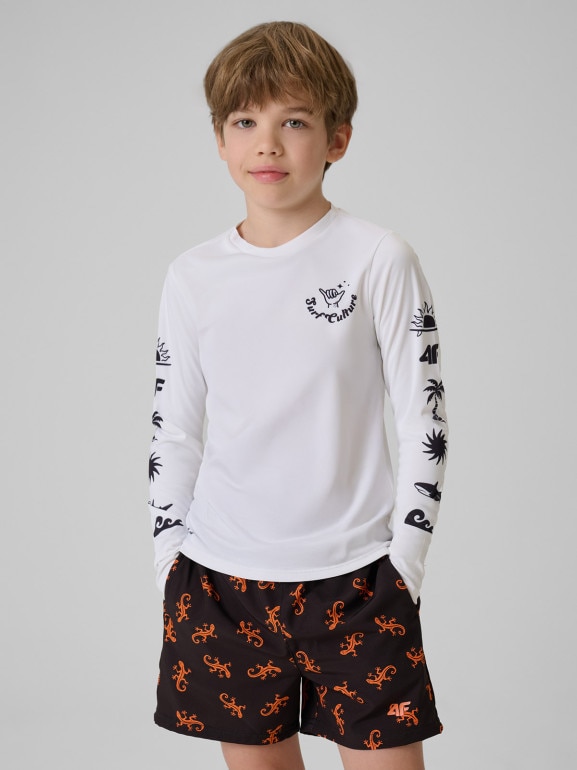 Chłopięcy longsleeve do pływania UPF50+ 4F 4FJRSS26TFLOM696 - biały