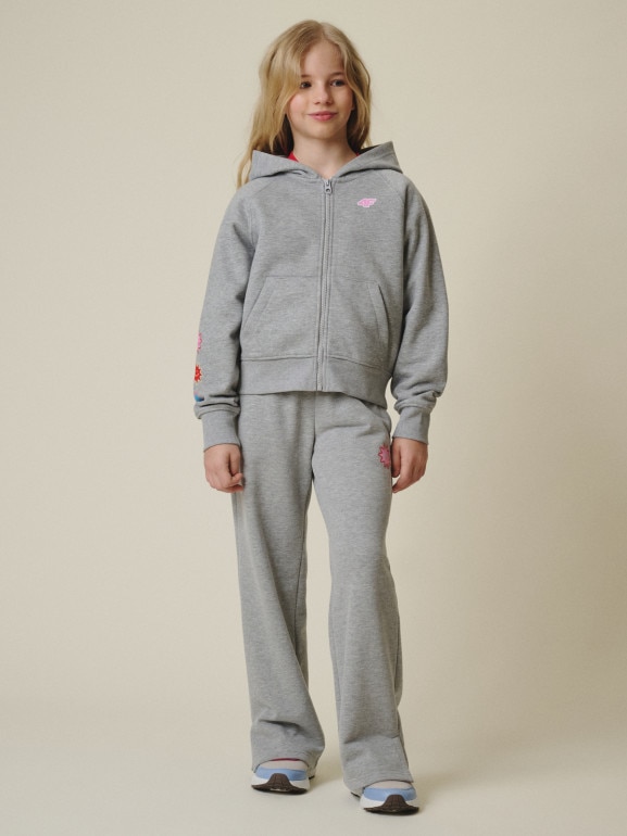 Dziewczęca bluza rozpinana z kapturem 4F 4FJRSS26TSWSF2811 - szara