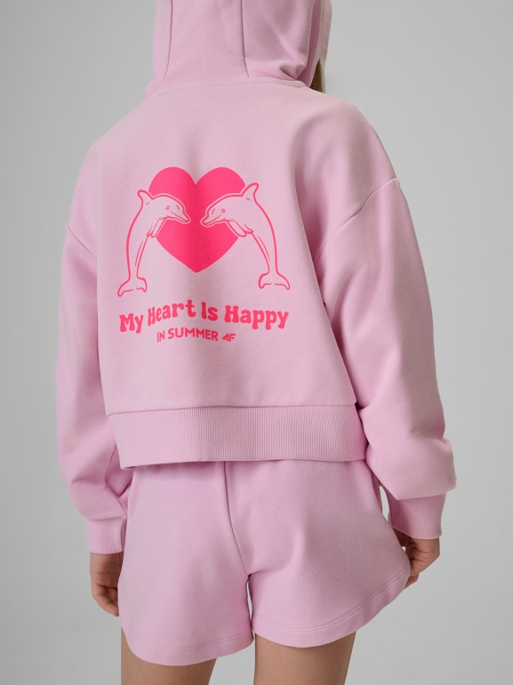 Dziewczęca bluza rozpinana z kapturem 4F 4FJRSS26TSWSF2936 - różowa