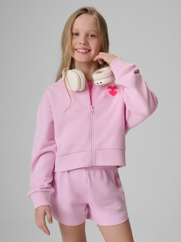 Dziewczęca bluza rozpinana z kapturem 4F 4FJRSS26TSWSF2936 - różowa