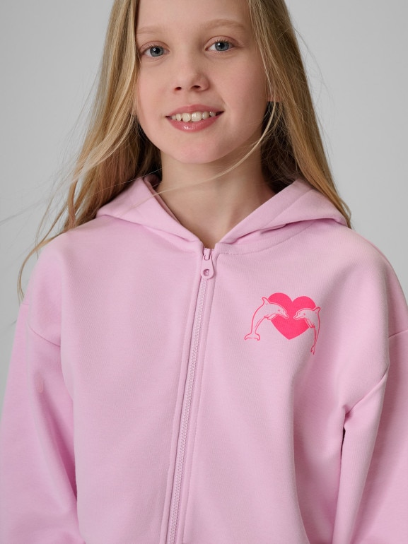 Dziewczęca bluza rozpinana z kapturem 4F 4FJRSS26TSWSF2936 - różowa