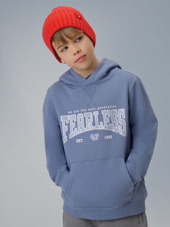 Chłopięca bluza nierozpinana z kapturem 4F 4FJRSS26TSWSM2637 - denim