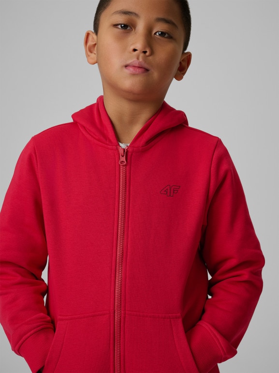 Chłopięca bluza rozpinana z kapturem 4F 4FJRSS26TSWSM2749 - czerwona