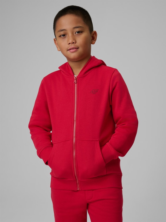 Chłopięca bluza rozpinana z kapturem 4F 4FJRSS26TSWSM2749 - czerwona