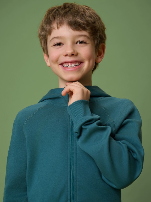 Chłopięca bluza rozpinana z kapturem 4F 4FJRSS26TSWSM2825 - turkusowa