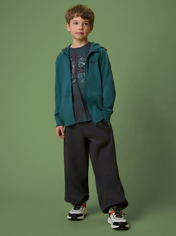 Chłopięca bluza rozpinana z kapturem 4F 4FJRSS26TSWSM2825 - turkusowa