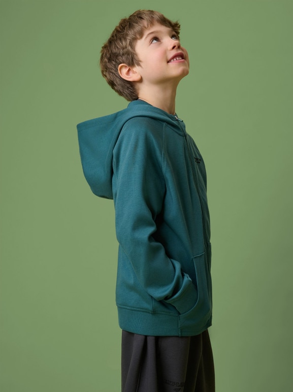 Chłopięca bluza rozpinana z kapturem 4F 4FJRSS26TSWSM2825 - turkusowa