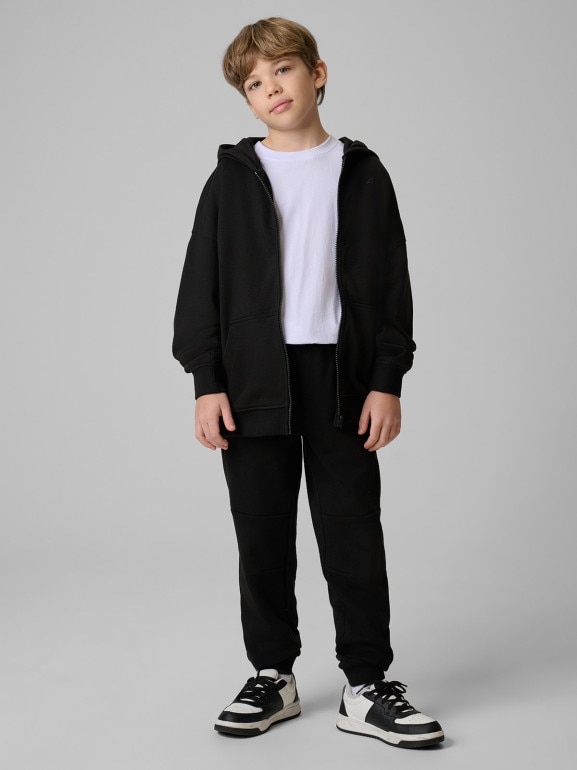 Chłopięca bluza rozpinana z kapturem 4F 4FJRSS26TSWSM3051 - czarna
