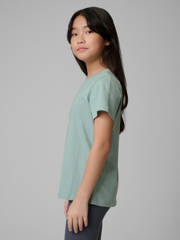 Dziewczęcy t-shirt bez nadruku 4F 4FJRSS26TTSHF3554 - miętowy