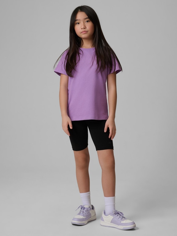 Dziewczęcy t-shirt bez nadruku 4F 4FJRSS26TTSHF3554 - fioletowy