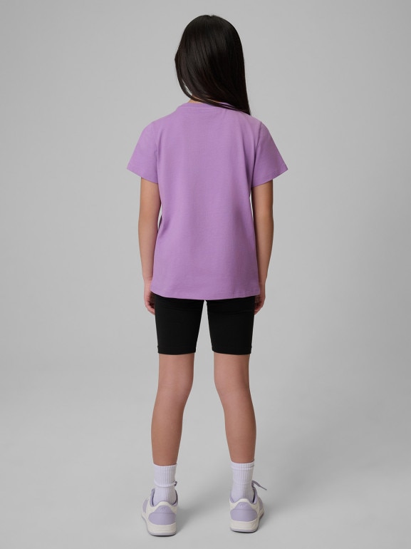 Dziewczęcy t-shirt bez nadruku 4F 4FJRSS26TTSHF3554 - fioletowy