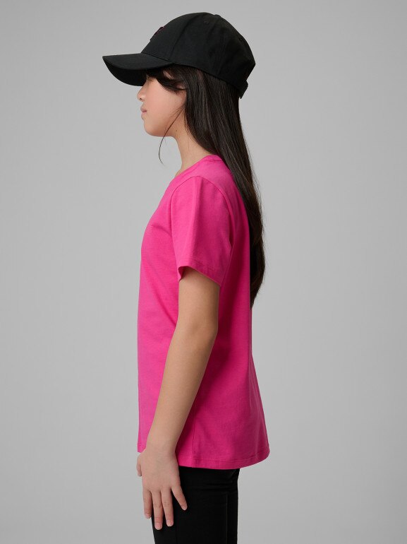 Dziewczęcy t-shirt bez nadruku 4F 4FJRSS26TTSHF3554 - różowy