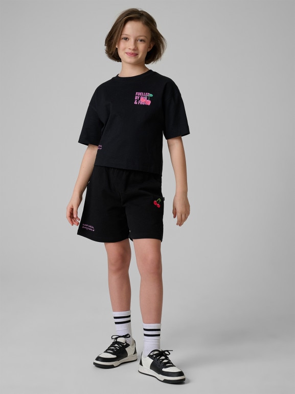 Dziewczęcy t-shirt z nadrukiem 4F 4FJRSS26TTSHF3827 - czarny