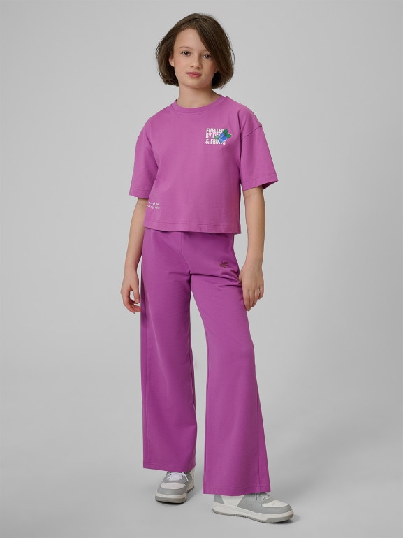 Dziewczęcy t-shirt z nadrukiem 4F 4FJRSS26TTSHF3827 - fioletowy