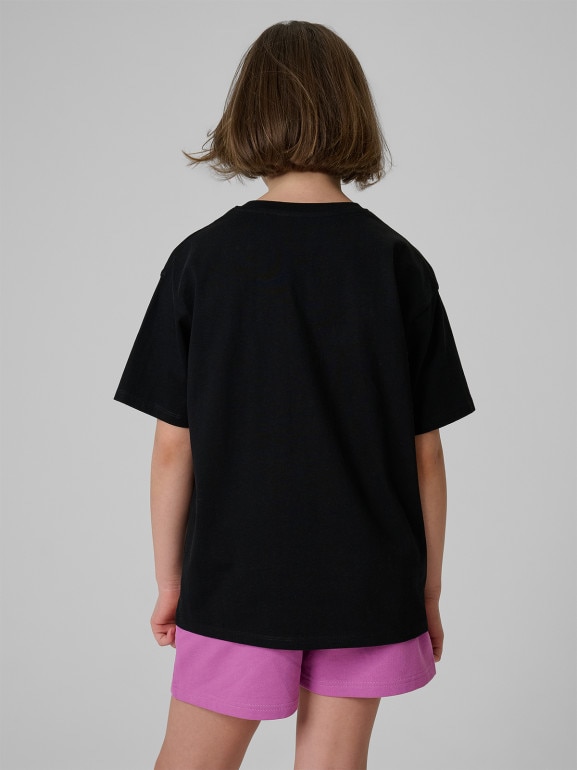 Dziewczęcy t-shirt z nadrukiem 4F 4FJRSS26TTSHF3828 - czarny